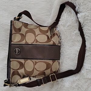 Coach Signature Duffel/ Crossbody Bag Tan With Brown Leather Trim